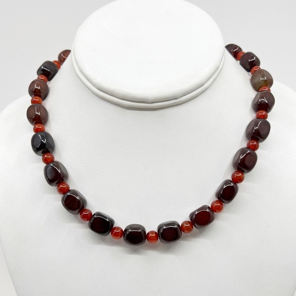Sterling silver carnelian bead necklace - GM1031 - Picture 1 of 3